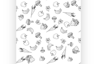 Seamless pattern with vegetables and fruit