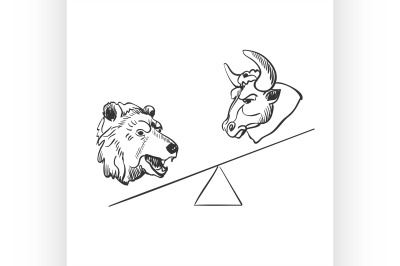 bull and bear financial doodle icons