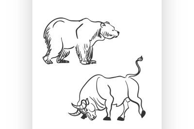 bull and bear financial doodle icons