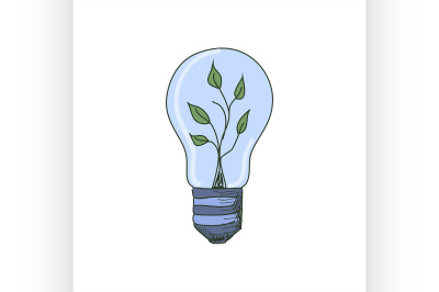 Colored doodle Light Bulb with sprout inside