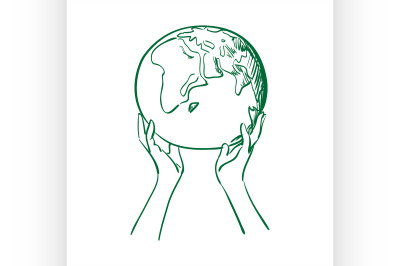 doodle globe in women hands