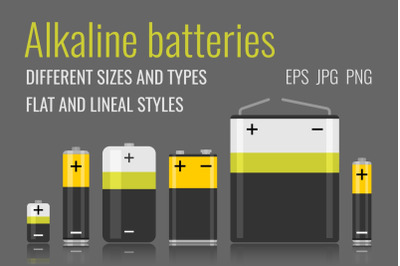 Alkaline batteries in different sizes