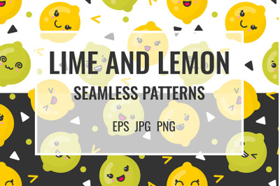 Lime and lemon seamless patterns