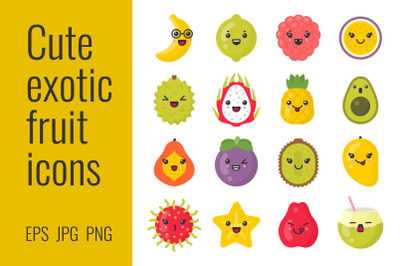 Cute exotic fruit icons