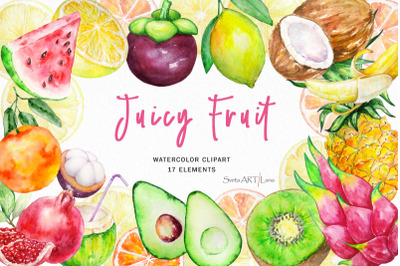 Watercolor Tropical Juicy Fruits Clipart