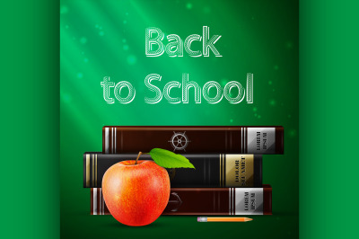 Back to school concept. books with apple