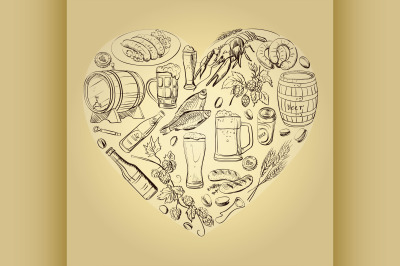 beer hand drawing Heart Background