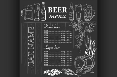 Beer menu hand drawn on chalkboard