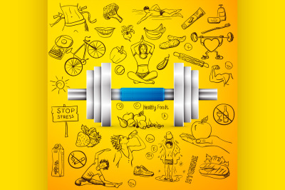 healthy lifestyle background with dumbbell