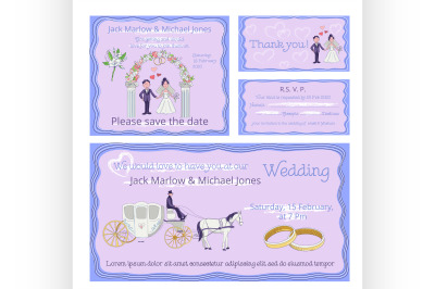 Wedding invitation, thank you card, save the date cards.