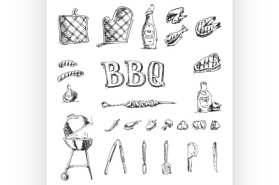 Doodle Vector set of barbecue and grill elements