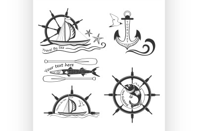 Labels marine theme hand drawing