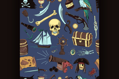 colored Pirates pattern. Hand drawn