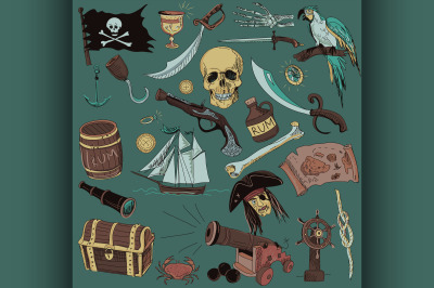 colored Pirates set. Hand drawn