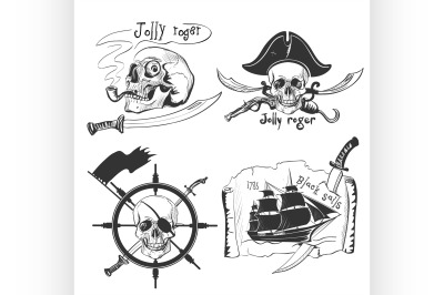 Labels pirate theme hand drawing