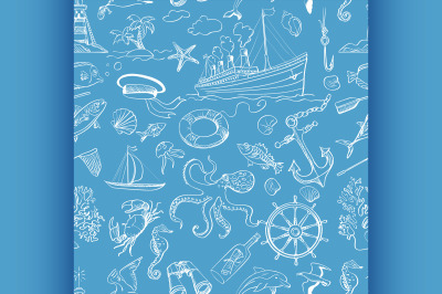 Nautical or marine themed seamless pattern