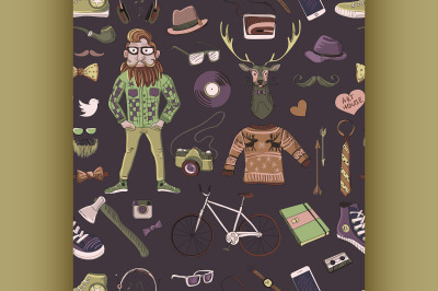 Colored hand-drawn Hipster style pattern