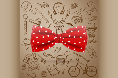 the bow tie with hand-drawn Hipster style elements