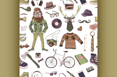 Colored hand-drawn Hipster style pattern