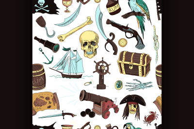 colored Pirates pattern. Hand drawn