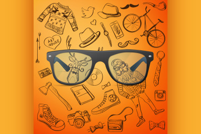 hipster glasses hand-drawn Hipster style elements