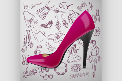 Modern womens shoes and hand draw Fashion icon