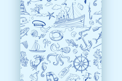 Nautical or marine themed seamless pattern