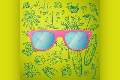 Pink Ladies Sunglasses and hand draw tourist icon