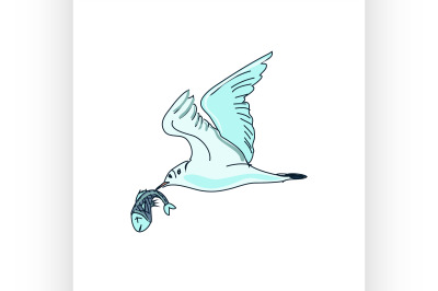 doodle seagull with fish