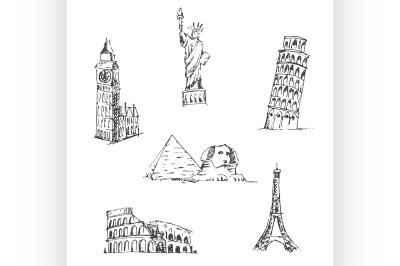 Doodle Travel set. World famous landmarks