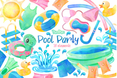 Pool Party Watercolor Cliparts