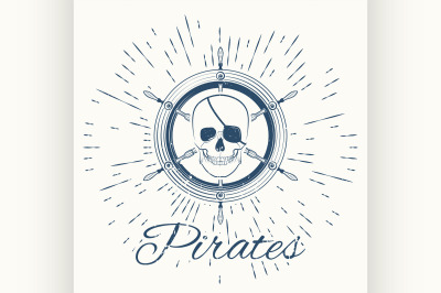 skull pirate and vintage sun burst frame