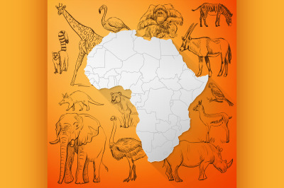 Africa Map and Hand drawn animal