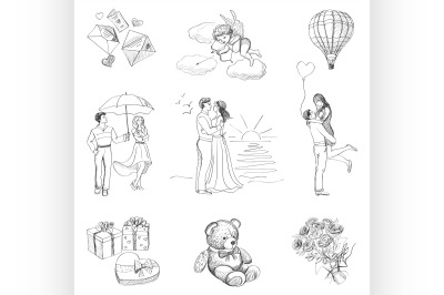 Hand drawn Love Story icons