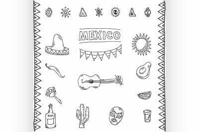 Mexican hand drawn icons set