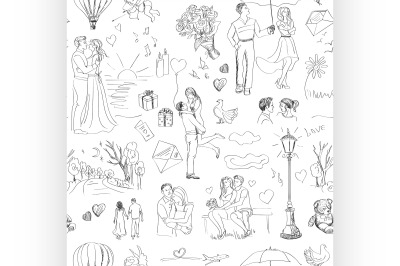 Seamless pattern with love story elements