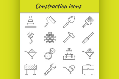 Outline icons set. Construction