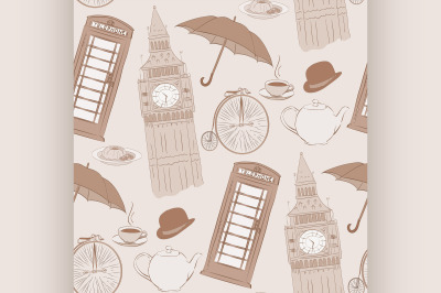 Retro Vector hand drawn London pattern