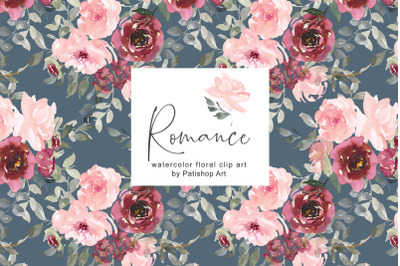 Watercolor Blush and Burgundy Floral Clipart