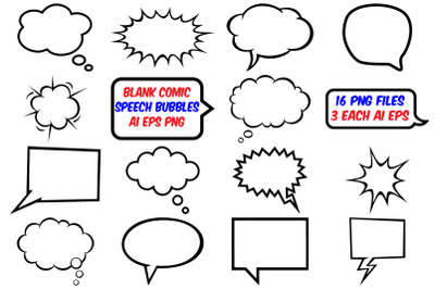 Blank Comic Speech Bubbles AI EPS PNG