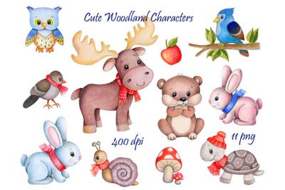 Cute cartoon woodland animals.