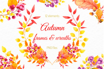 Watercolor Fall decor clipart Autumn wreath Wedding Invitation design