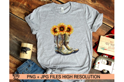 Cowgirl boots png, Cowgirl boots with Sunflowers, Sublimation designs