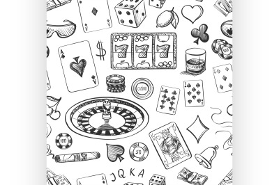 Seamless casino hand drawn pattern