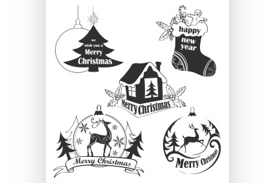 Christmas Retro Icons, Elements And Illustrations Set