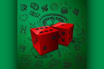 Hand drawn Casino icons set with dice game