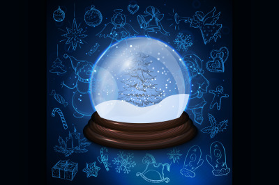 Hand drawn Christmas and New year elements with Snow globe