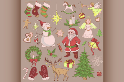 Hand drawn Christmas and New year collection