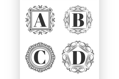 Set of classical logo or monogram design. Letters A&2C; B&2C; C&2C; D