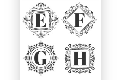 Set of classical logo or monogram design. Letters E&2C; F&2C; G&2C; H